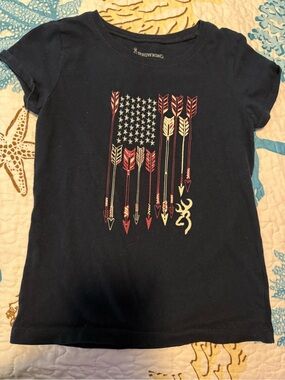 Browning Navy Tee with Red and Cream Arrow Flag Graphic